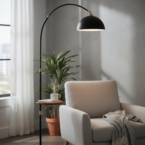 Stehlampe schwarz mit tisch - stehlampe,